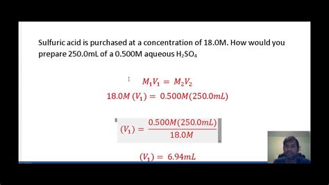 Quickvideo Using the dilution equation M1V1=M2V2 YouTube