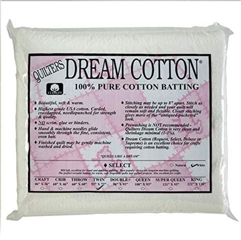 Quilters dream. Sweet Dreams is a 100% cotton stuffing made of soft dreamy natural cotton. A crafter’s dream for stuffing, primitives, pin cushions, ornaments, Puzzle Balls* firm pillows and padding, upholstery, bumper pads and trapunto. 100% Natural Cotton Stuffing is mechanically cleaned and specially processed to give you softness and the best … 