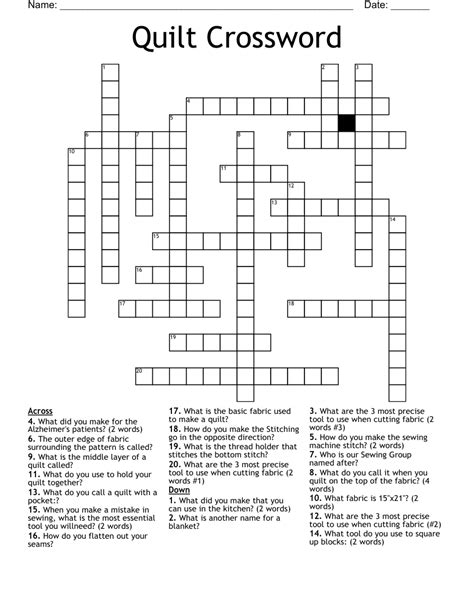 Quilting squares Crossword Clue. The Crossword Solver found 30 answers to "Quilting squares", 7 letters crossword clue. The Crossword Solver finds answers to classic crosswords and cryptic crossword puzzles. Enter the length or pattern for better results. Click the answer to find similar crossword clues . Was the Clue Answered? Quilting party ...