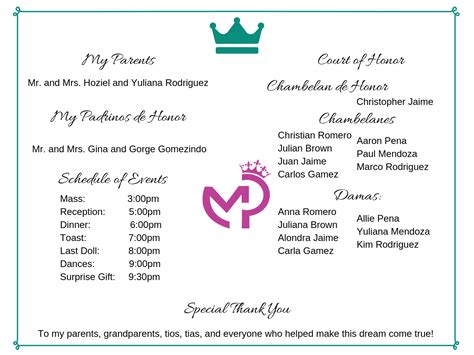 Quince Quinceanera Program Template