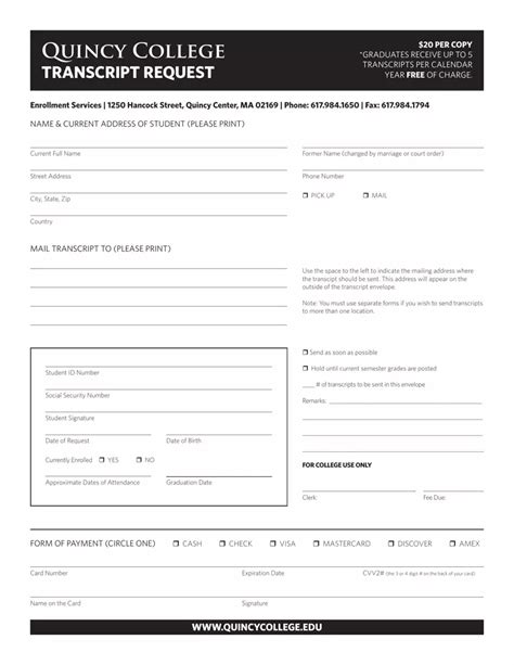 Quincy College Transcript Form Fill Out and Sign Printable PDF