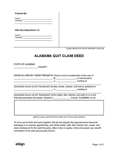 Quit Claim Deed Example Alabama Free Download