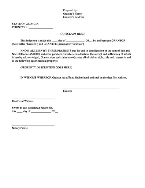 Quit Claim Deed Example Free Printable Documents