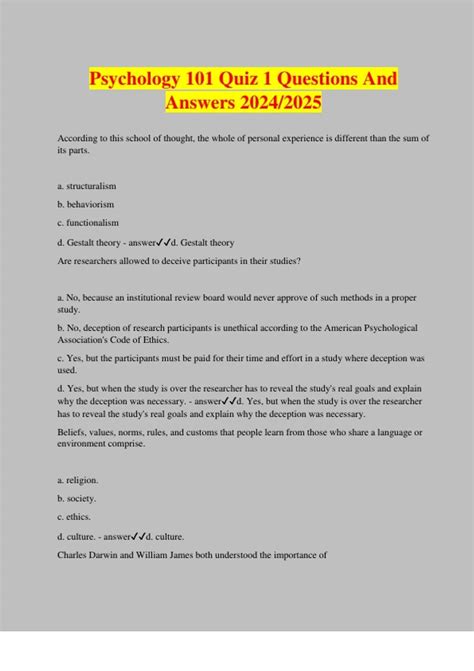 Quiz Psychology Answers