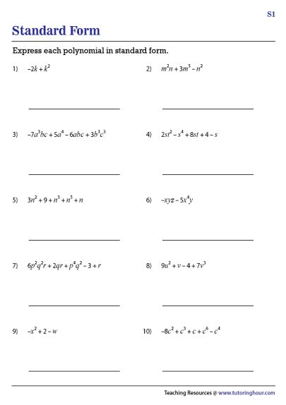 Quiz Write Polynomials In Standard Form Printable Printable Forms