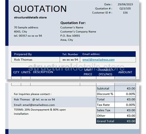 Quotation Excel Template structuraldetails store