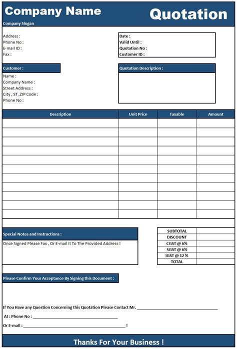 Quotation Format In Excel Free Download MS Excel Templates