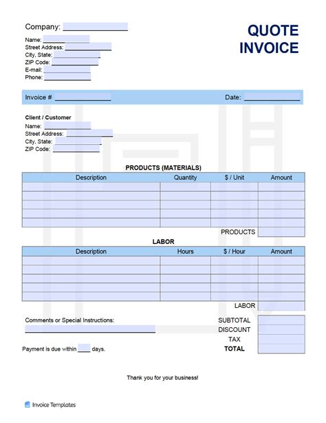 Quote Invoice Template Invoice Example Gambaran