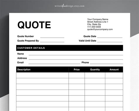 Quote Template. Pdf/google Docs/microsoft Word. Quote Form. Etsy