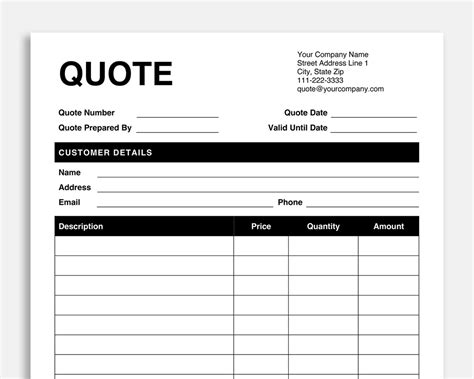Quote Template. Pdf/google Docs/microsoft Word. Quote Form. Etsy in