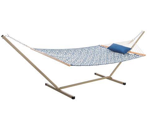 Qvc hammock. Two 3"Diam built-in cup holders. Folds for storage. No assembly required. Approximate measurements: Open 20"L x 19-1/2"W x 19-1/2"H; Folded 26"L x 19-1/2"W x 2"H; weighs 6.6 lbs; 40-lb weight capacity. 1-year Limited Manufacturer's Warranty. Imported. Print this Page. No questions have been asked about this product. A sidekick for your hammock ... 