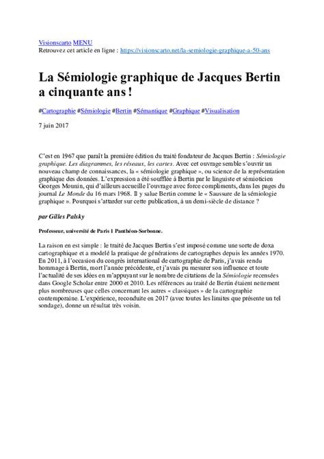 Réflexions sur la “ Sémiologie graphique ” de Jacques Bertin