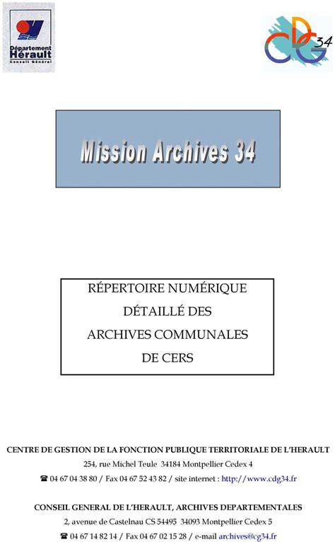 Répertoire numérique des archives communales de l'hérault. - Guida per l'utente alcatel lucent 4019.