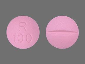 R 100 pink pill. Enter the imprint code that appears on the pill. Example: L484; Select the the pill color (optional). Select the shape (optional). Alternatively, search by drug name or NDC code using the fields above. Tip: Search for the imprint first, then refine by color and/or shape if you have too many results. 