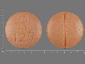 R 127 orange pill. Enter the imprint code that appears on the pill. Example: L484; Select the the pill color (optional). Select the shape (optional). Alternatively, search by drug name or NDC code using the fields above. Tip: Search for the imprint first, then refine by color and/or shape if you have too many results. 