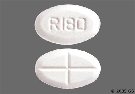 IMPRINT: R180 SHAPE: oval COLOR: white SCORE: 4 All Imprints FDA Adverse Reactions count DRUG INEFFECTIVE FATIGUE PAIN OFF LABEL USE RASH NAUSEA ABDOMINAL DISCOMFORT ALOPECIA …. 
