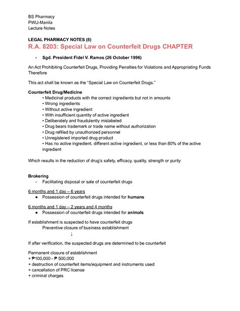 RA. 8203 - SPECIAL LAW ON COUNTERFEIT DRUGS Flashcards