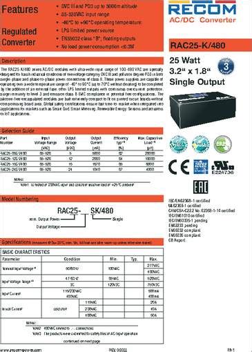 RAC25-24SK/480 - Datasheet PDF - AC DC Configurable Power …