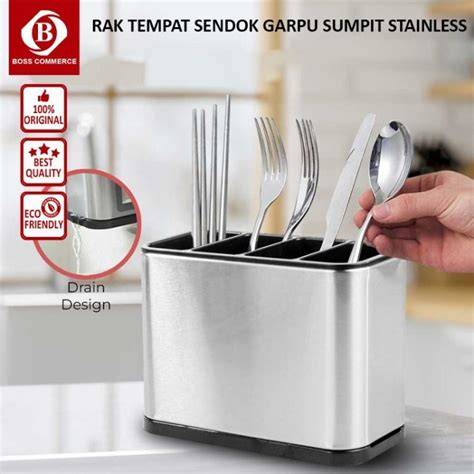 Rak Sendok Garpu Stainless Steel - 4 Slot, Elegan & Kokoh estetik - raincitystudios.com