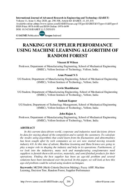 Ranking of supplier performance using machine learning algorithm of ... - wintechmobiles.com