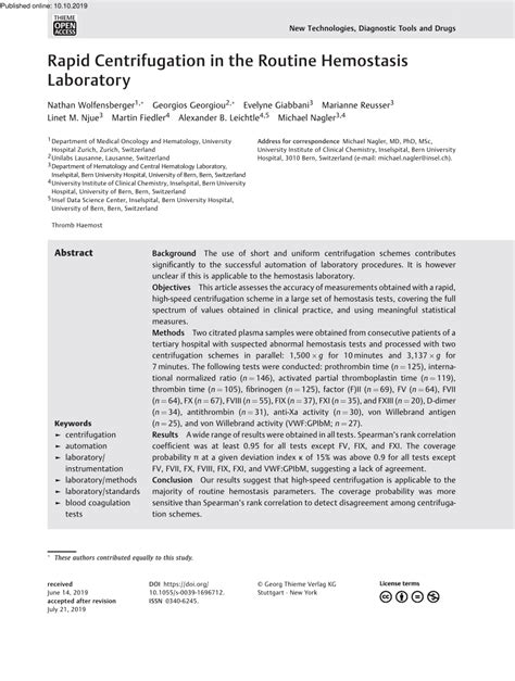 Rapid Centrifugation in the Routine Hemostasis Laboratory - wintechmobiles.com
