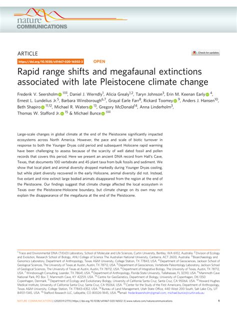 Rapid range shifts and megafaunal extinctions associated with late ... - wintechmobiles.com
