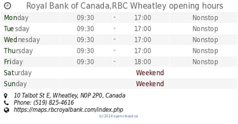 RBC St-Thomas hours, 367 Talbot St