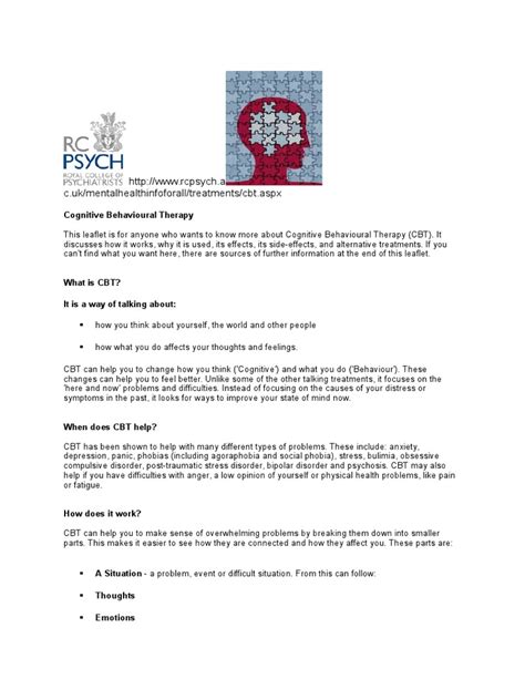 RCPsych Leaflet On CBT PDF Cognitive Behavioral Therapy