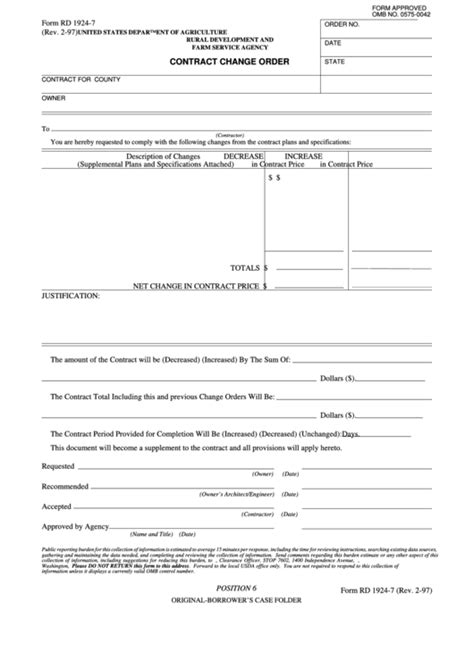 RD 1924-7 Contract Change Order - OMB 0575-0015