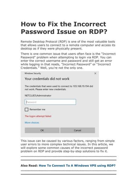 RDP will not log in (password incorrect) #519 - Github