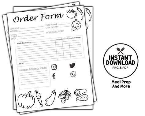 READY TO PRINT Meal Prep Order Form Digital File Etsy
