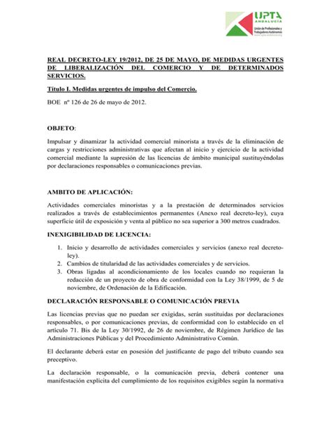 REAL DECRETO-LEY 19/2012, DE 25 DE MAYO, DE MEDIDAS …