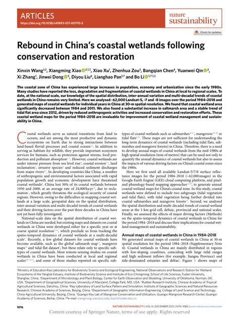 Rebound in China’s coastal wetlands following conservation ... - Nature - raincitystudios.com