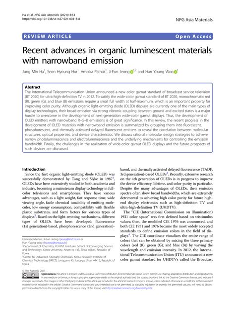 Recent advances in organic luminescent materials with narrowband ... - wintechmobiles.com