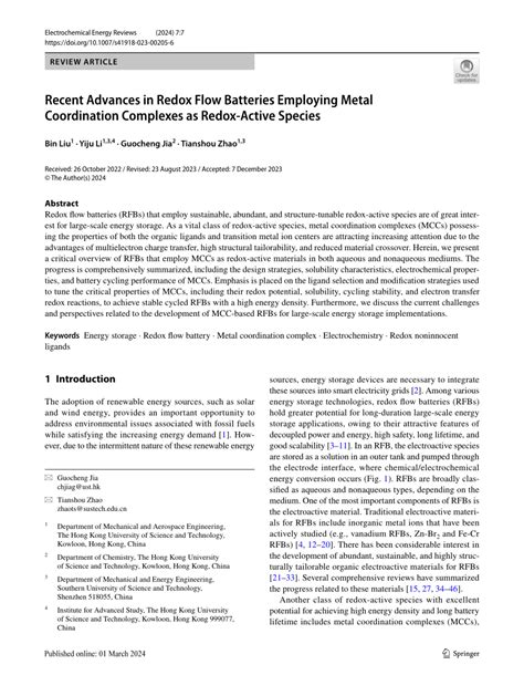 Recent Advances in Redox Flow Batteries Employing Metal ... - Springer - wintechmobiles.com