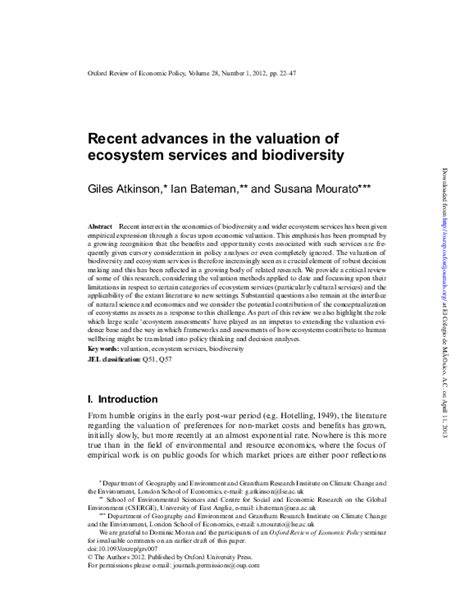 Recent advances in the valuation of ecosystem services and ... - JSTOR - raincitystudios.com