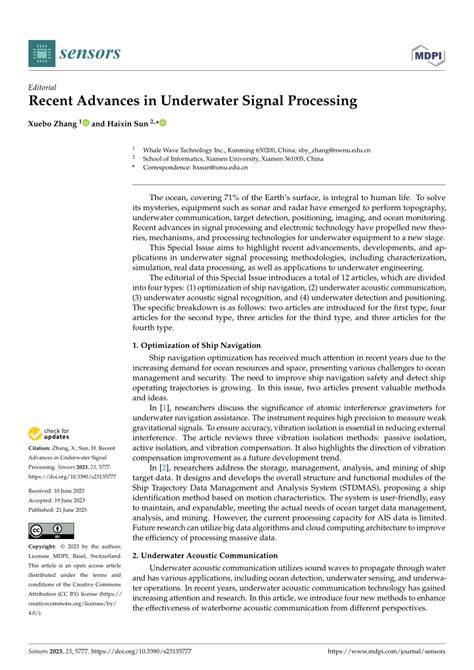 Recent Advances in Underwater Signal Processing - MDPI - raincitystudios.com