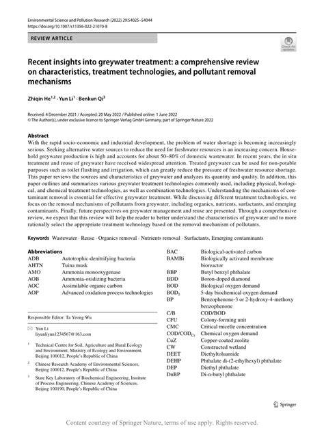 Recent insights into greywater treatment: a comprehensive ... - Springer - raincitystudios.com