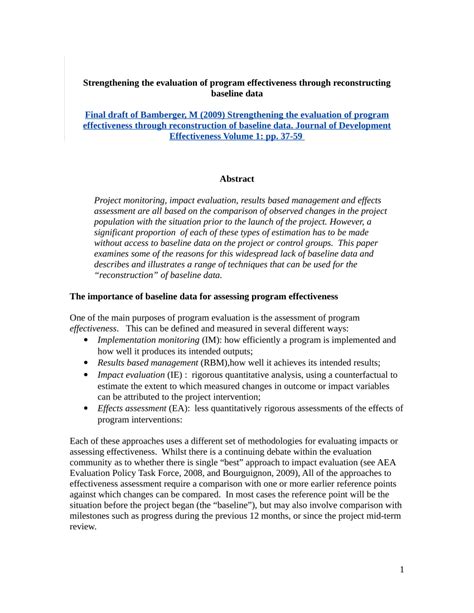 Reconstructing baseline data for impact evaluation and results ... - coolestguyplanet.net