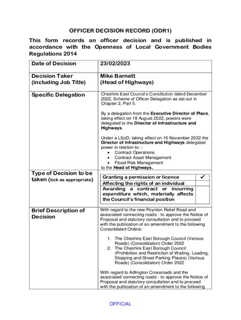 RECORD OF OFFICER DECISION - Swale