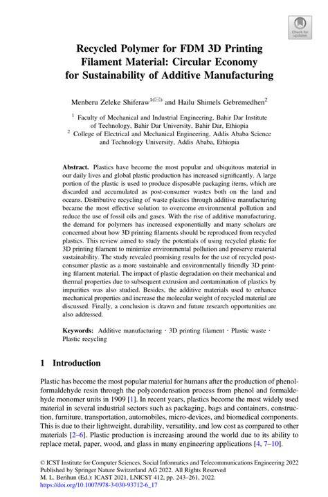 Recycled Polymer for FDM 3D Printing Filament Material ... - Springer - raincitystudios.com