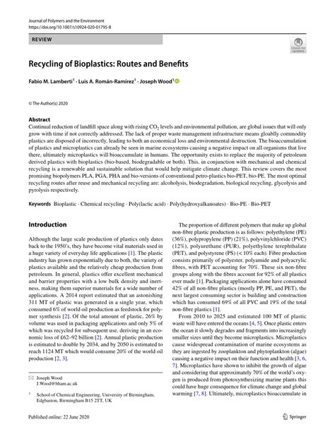 Recycling of Bioplastics: Routes and Benefits - Springer - wintechmobiles.com