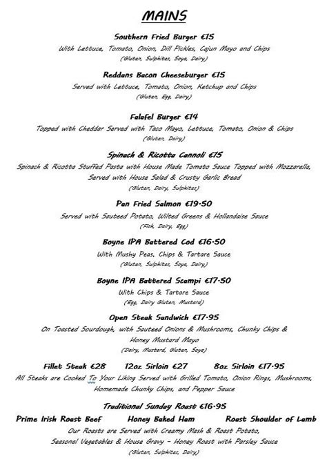 REDDANS OF BETTYSTOWN - Menu, Prices & Restaurant …