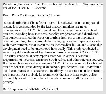 Redefining the Idea of Equal Distribution of the Benefits of Tourism in ... - wintechmobiles.com