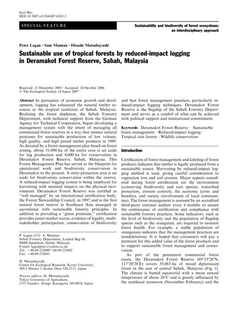 Reduced Impact Logging in Tropical Forests: Literature synthesis ... - raincitystudios.com