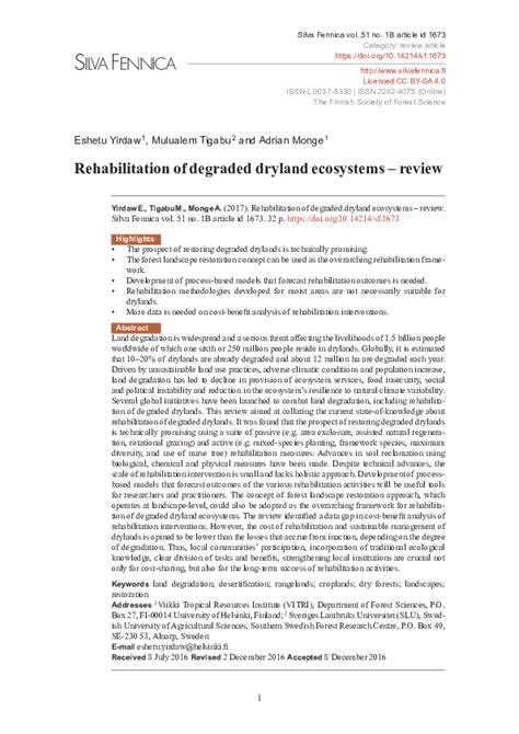 Rehabilitation of degraded dryland ecosystems – review - raincitystudios.com