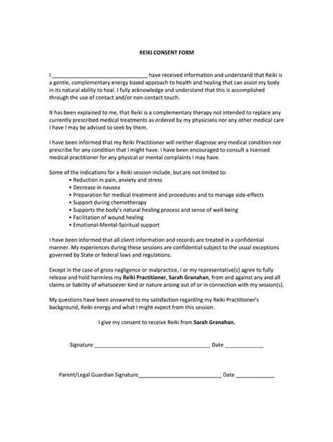 REIKI CONSENT FORM Copy Fill Out and Sign Printable PDF Template