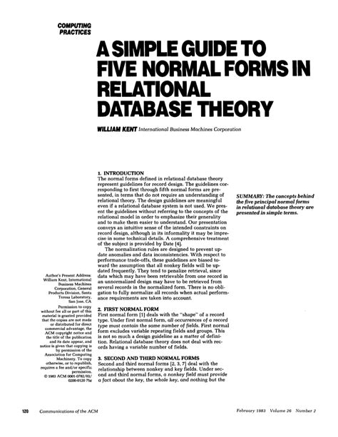 RELATIONAL DATABASE THEORY ON NORMAL FORMS