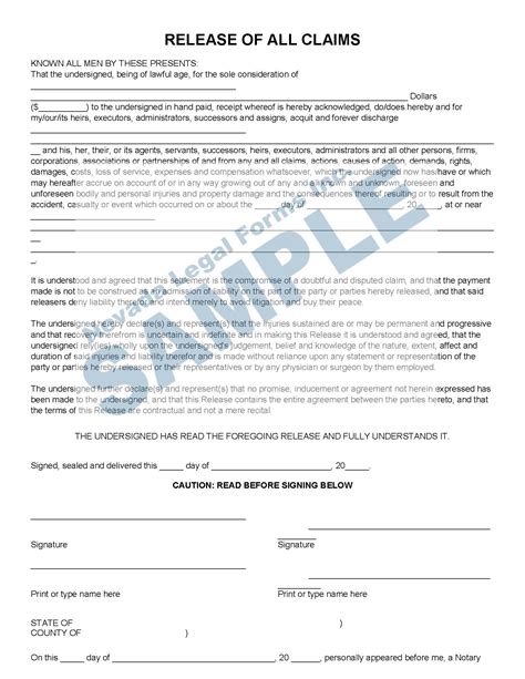RELEASE OF CLAIMS Nevada Legal Forms & Services