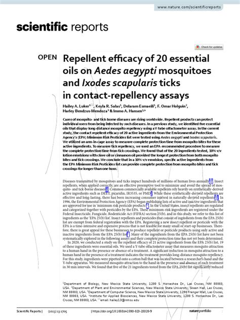 Repellent efficacy of 20 essential oils on - Nature - wintechmobiles.com